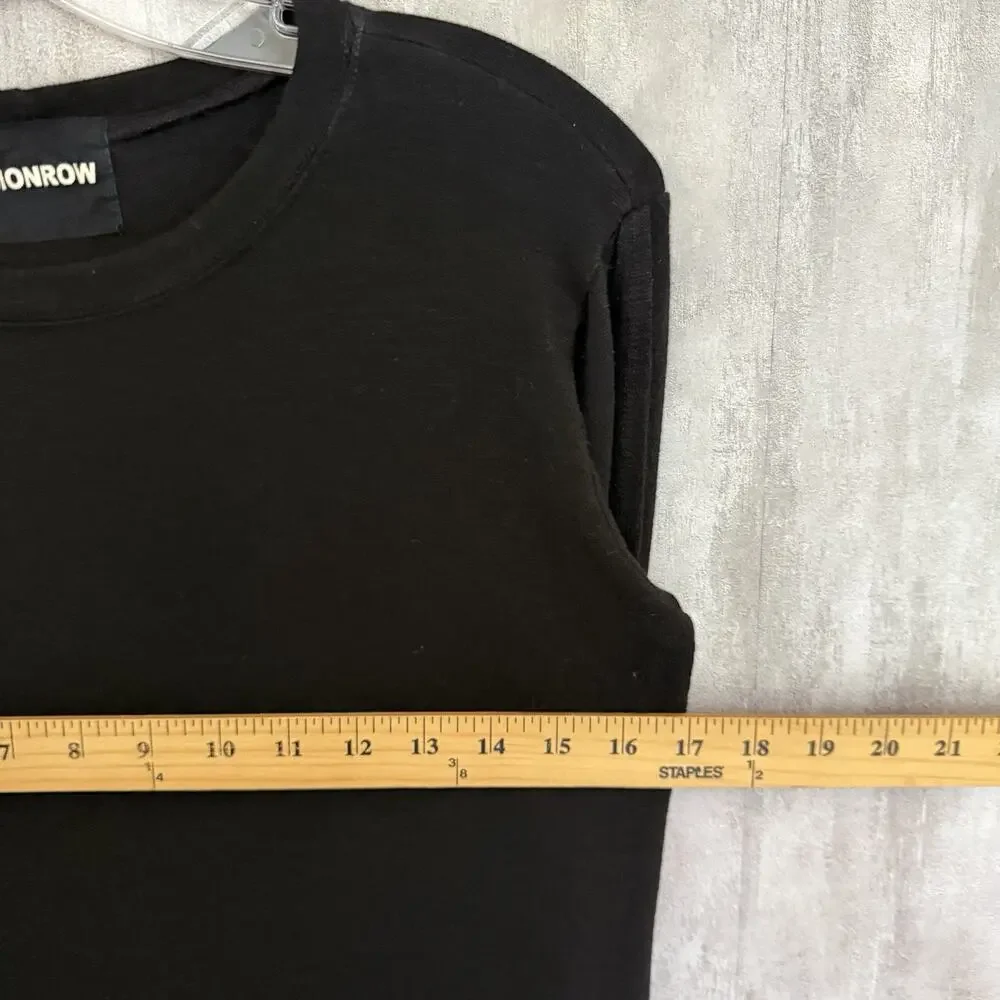 Monrow Sweatshirt Women XS Open Sleeve Pullover Black USA Soft Stretch Crew Neck